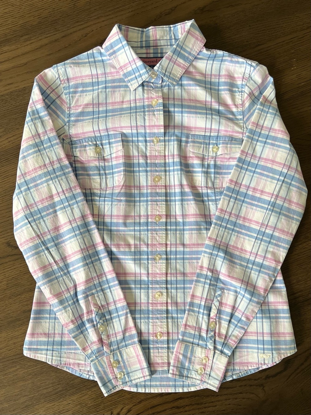 Vineyard Vines Boys Size 8 Long Sleeve Button Down | Blue & Pink Plaid
